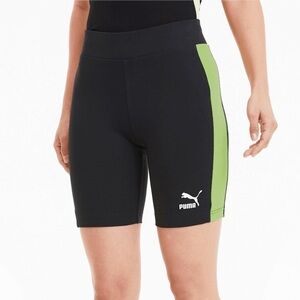 Puma Classics Biker Shorts 7" White Stripe Black High Rise Waisted Size  XS